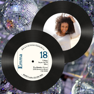 Retro 18. Geburtstagsfoto Faux-Vinyl-Schallplatte Einladung