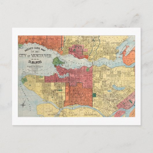 Retro 1914 Karte Stadt Vancouver British Columbia (Vorderseite)