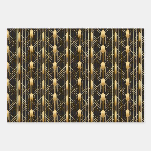 Retro 1920er Art Deco Gold Muster geometrisches Ge Geschenkpapier Set (Vorderseite 3)