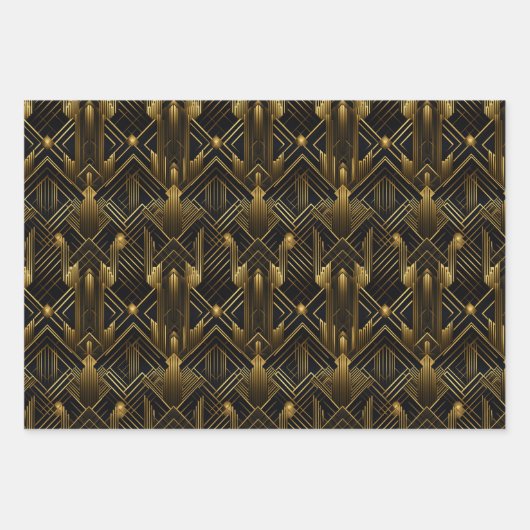 Retro 1920er Art Deco Gold Muster geometrisches Ge Geschenkpapier Set (Vorderseite 2)