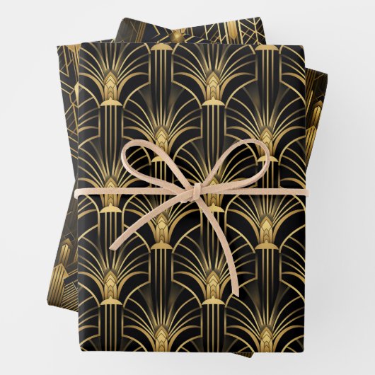 Retro 1920er Art Deco Gold Muster geometrisches Ge Geschenkpapier Set (Beispiel)