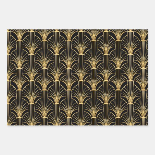 Retro 1920er Art Deco Gold Muster geometrisches Ge Geschenkpapier Set (Vorderseite)