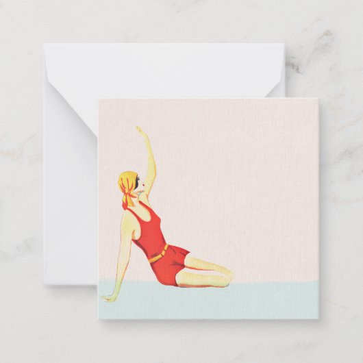 Retro 1930er 1920er Summer Beach Girl Mitteilungskarte (Vorderseite)