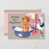 Retro 1940er Babydusche V2 Einladung (Vorne/Hinten)