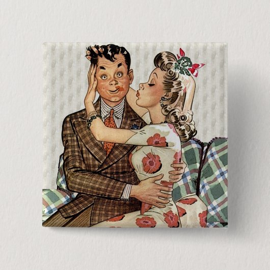 Retro 1940er Kissing Couple Button (Vorderseite)