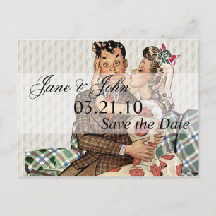 Retro 1940er Kissing Couple Save the Date Ankündigungspostkarte