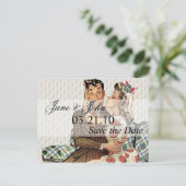 Retro 1940er Kissing Couple Save the Date Ankündigungspostkarte (Stehend Vorderseite)