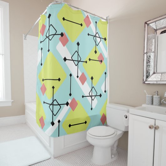 Retro 1950er Art Diamonds Mint Green Yellow Duschvorhang (Beispiel)