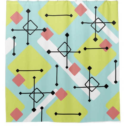 Retro 1950er Art Diamonds Mint Green Yellow Duschvorhang (Vorderseite)