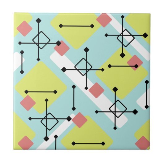 Retro 1950er Art Diamonds Mint Green Yellow Fliese (Vorderseite)