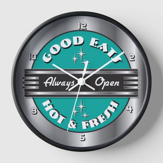Retro 1950er Diner Wall Clock - Aqua Uhr (Vorderseite)