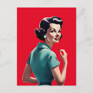 RETRO 1950ER FRAU POSTCARD POSTKARTE