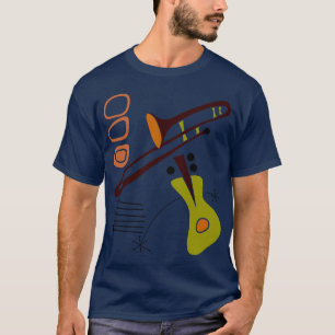 Retro 1950er Jahre Abstract Gitarre & Posaune Shir T-Shirt