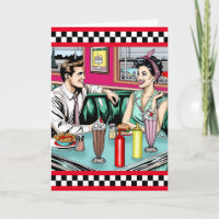 Retro 1950er Jahre Couple bei Diner Happy Birthday