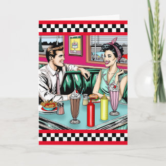 Retro 1950er Jahre Couple bei Diner Happy Birthday Karte
