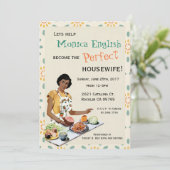 Retro 1950er Jahre Hausfrau Bridal Dusche Einladun Einladung (Stehend Vorderseite)
