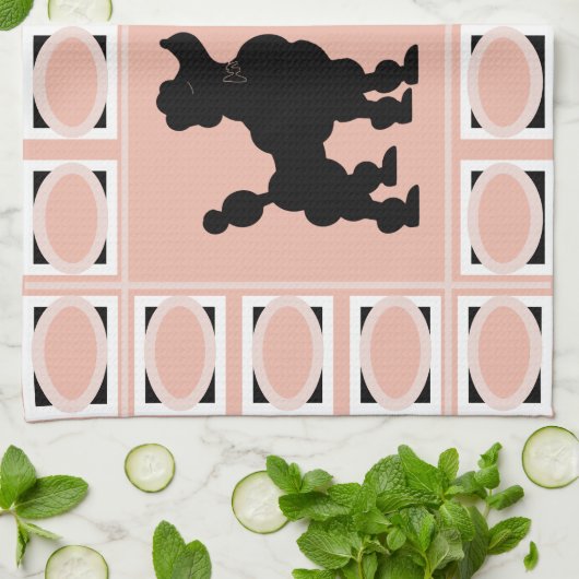 Retro 1950er Jahre Niedliche White & Black Poodles Geschirrtuch (Gefaltet)