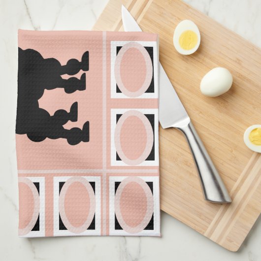 Retro 1950er Jahre Niedliche White & Black Poodles Geschirrtuch (Viertel Falte)