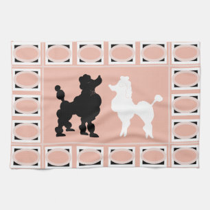 Retro 1950er Jahre Niedliche White & Black Poodles Geschirrtuch
