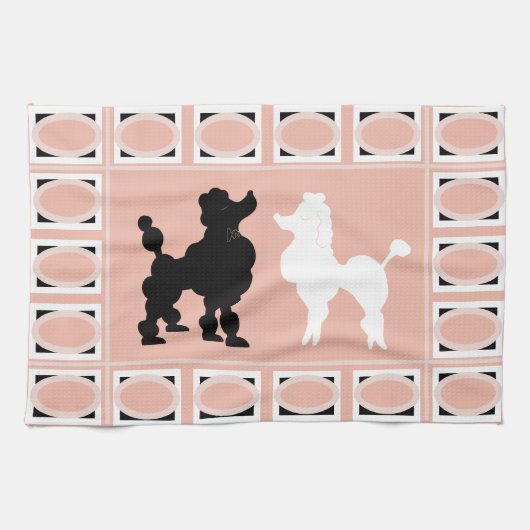 Retro 1950er Jahre Niedliche White & Black Poodles Geschirrtuch (Horizontal)