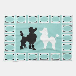 Retro 1950er Jahre Niedliche White & Black Poodles Geschirrtuch