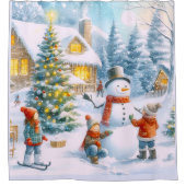 Retro 1950er Jahre Snowman Weihnachten Duschvorhang (Vorderseite)