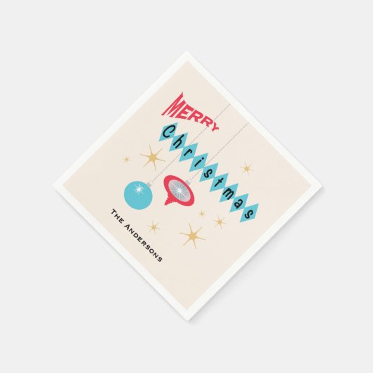 Retro 1950er Jahre Stil Ornamente ich frohe Weihna Serviette (Ecke)