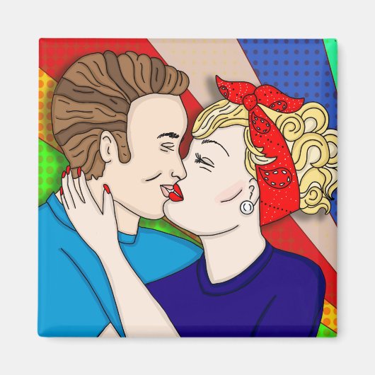 Retro 1950er Jahre Stil Pop Art Couple Kissing Magnet (Vorne)