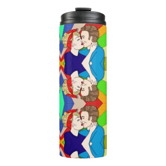 Retro 1950er Jahre Stil Pop Art Couple Kissing The Thermosbecher (Vorderseite)