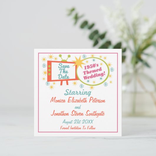 Retro 1950er-Jahre Themed Save the Date Cards (Stehend Vorderseite)