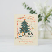 Retro 1950er Niedlich Cats Weihnachtsbaum Feiertagspostkarte (Stehend Vorderseite)