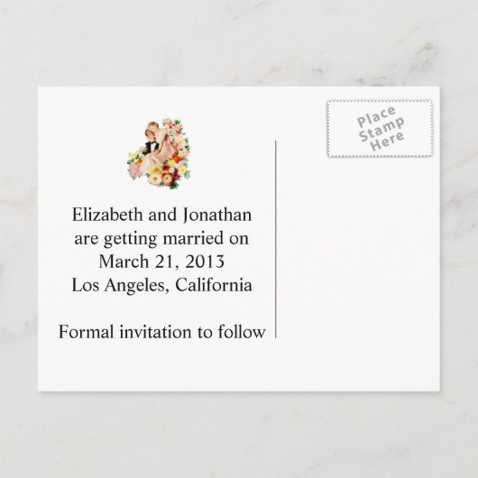 Retro 1950er Paar V2 Save the Date Ankündigungspostkarte (Rückseite)