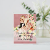 Retro 1950er Paar V2 Save the Date Ankündigungspostkarte (Stehend Vorderseite)