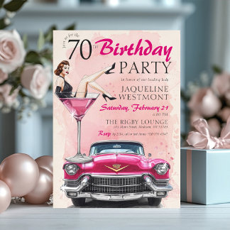 Retro 1950er Rosa Hollywood Glamour 70. Geburtstag Einladung