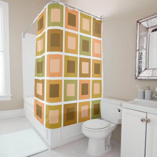 Retro 1950er Tiles Pattern Burnt Orange Duschvorhang (Beispiel)