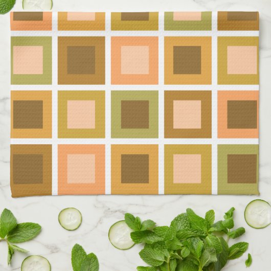 Retro 1950er Tiles Pattern Burnt Orange Geschirrtuch (Gefaltet)