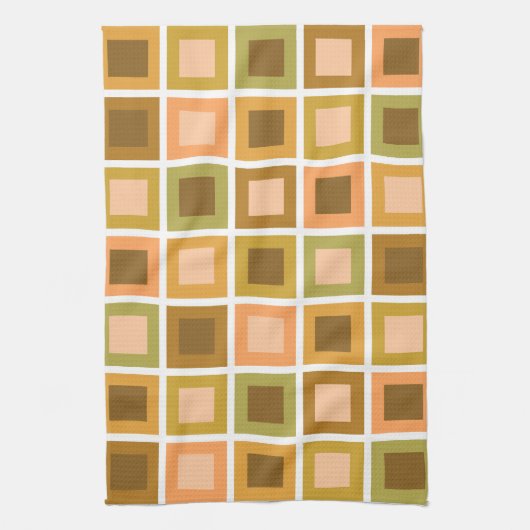 Retro 1950er Tiles Pattern Burnt Orange Geschirrtuch (Vertikal)