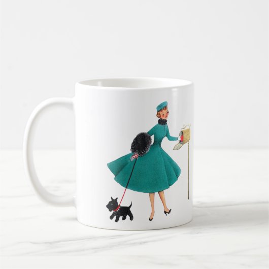 Retro 1950er Weihnachtsmädchen & Hund Kaffeetasse (Links)