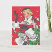 Retro 1950er Weihnachtsmädchen Vintag Feiertagskarte (Vorderseite)