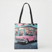 Retro 1950s Pink Car Mid‑Century Diner Tasche (Vorderseite)