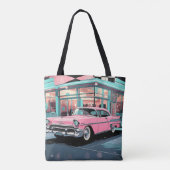 Retro 1950s Pink Car Mid‑Century Diner Tasche (Rückseite)