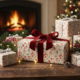 Retro 1950s Santa & Reindeer Mid-Century Christmas Geschenkpapier