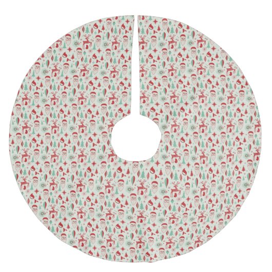 Retro 1950s Santa & Reindeer Mid-Century Christmas Polyester Weihnachtsbaumdecke (Vorderseite)