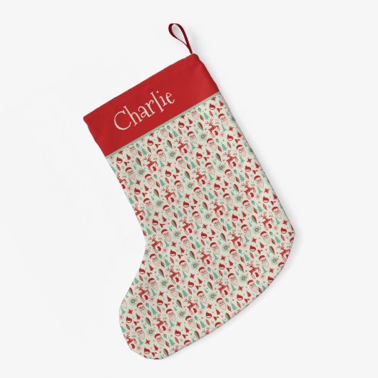 Retro 1950s Santa & Reindeer Mid-Century Kleiner Weihnachtsstrumpf (Rückseite (Hängend))