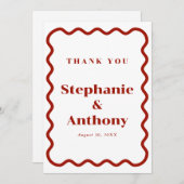 Retro 1950s Wavy Edge Dark Red Wedding Dankeskarte (Vorne/Hinten)