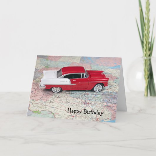 Retro 1955 Chevy Car auf Roadmap Karte (Vorderseite)