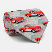 Retro 1957 Corvette auf der Straßenkarte Krawatte (Gerollt)