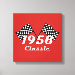 Retro 1958 Klassisches Race-Flag mit Schwarz-Weiß- Leinwanddruck