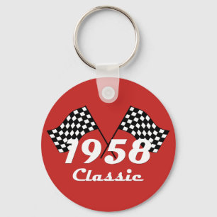 Retro 1958 Klassisches Race-Flag mit Schwarz-Weiß- Schlüsselanhänger