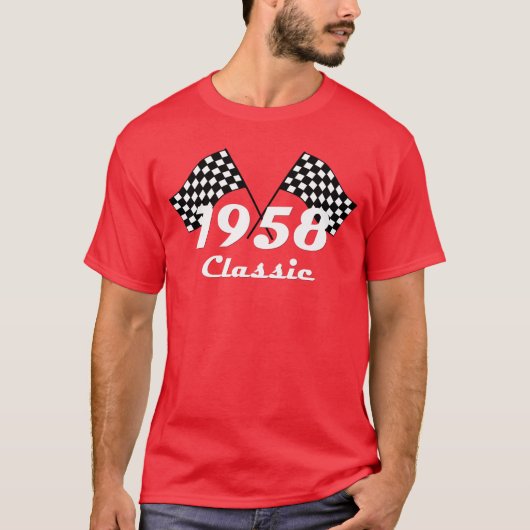 Retro 1958 Klassisches Race-Flag mit Schwarz-Weiß- T-Shirt (Vorderseite)